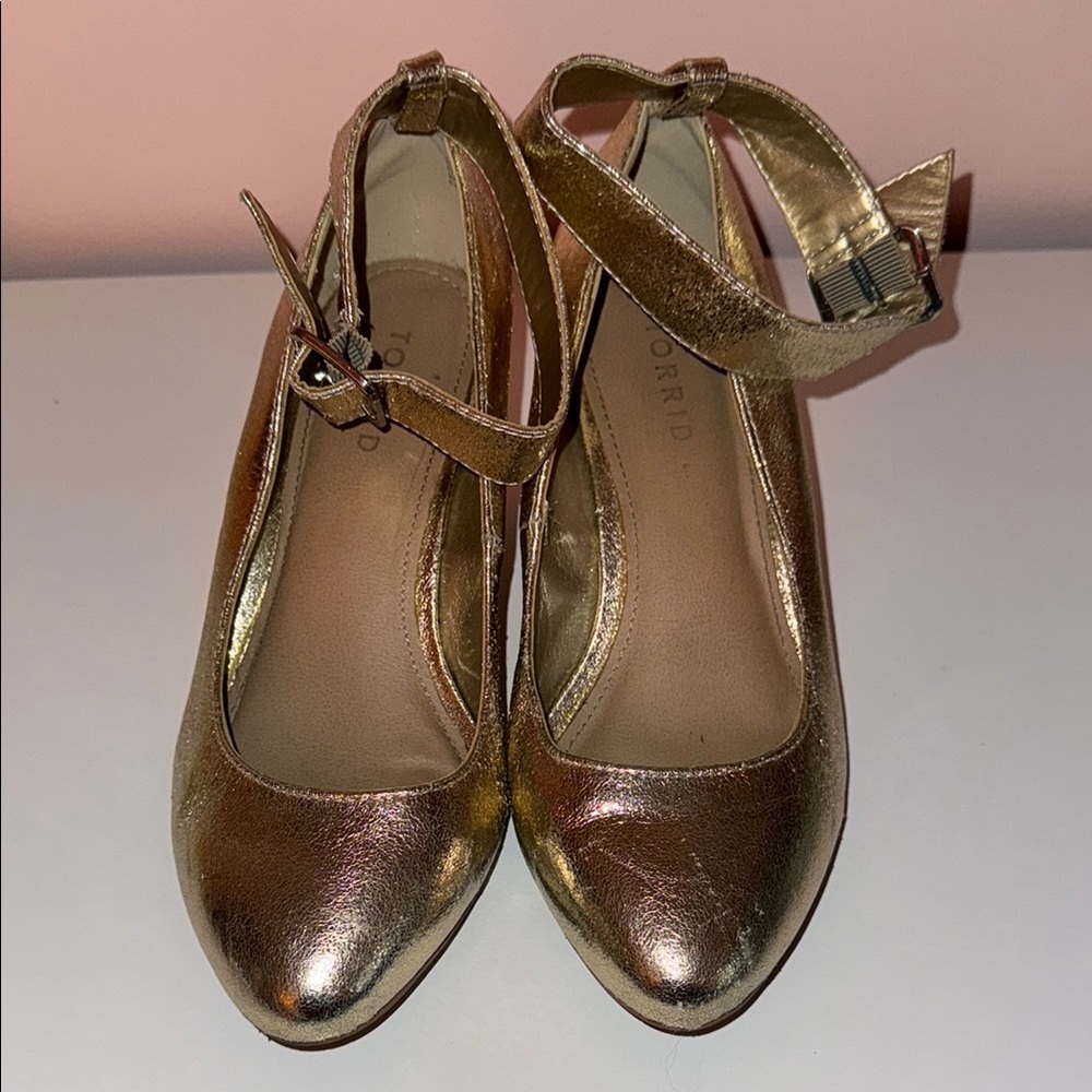 Torrid Gold Metallic Ankle Strap Heels